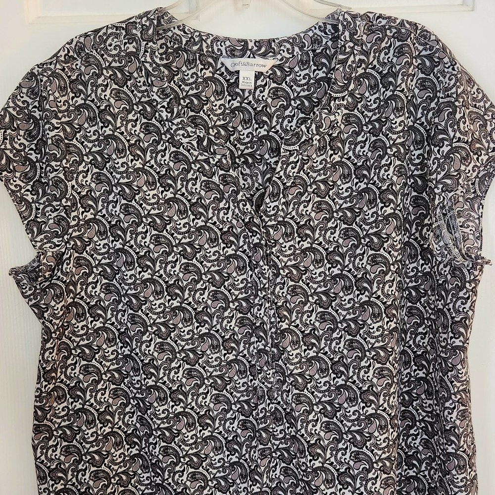 Woman's Croft & Barrow Paisley Gray-Black-White Print Top XXL  #1632